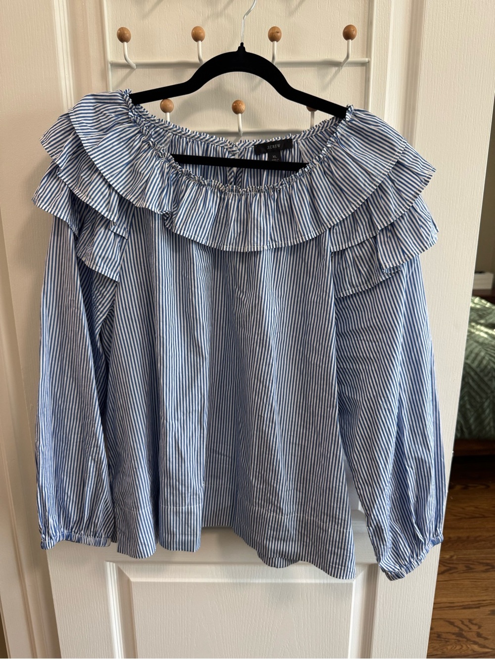 JCrew Blue Ruffle Women's Cotton Top
